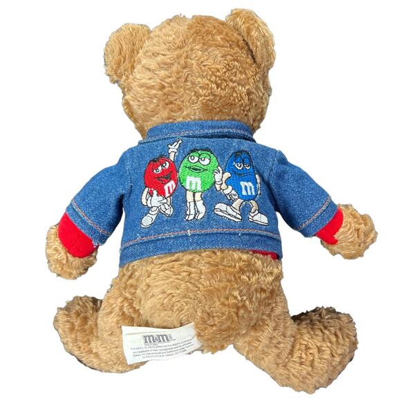 Galerie M&M’s Plush Stuffed Teddy Bear Denim Jacket Embroidered Logo 9” Brown - Picture 7 of 14